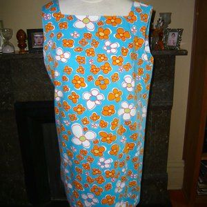 Vintage 60’s tropical print daisy floral sleeveless shift dress, cotton